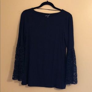 Cable & Gauge Navy Blue Lace Bell Sleeves